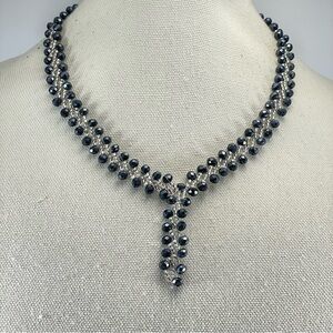 Stunning Handmade Crafted Glass Seed Bead Black Faceted Woven Beaded Necklace